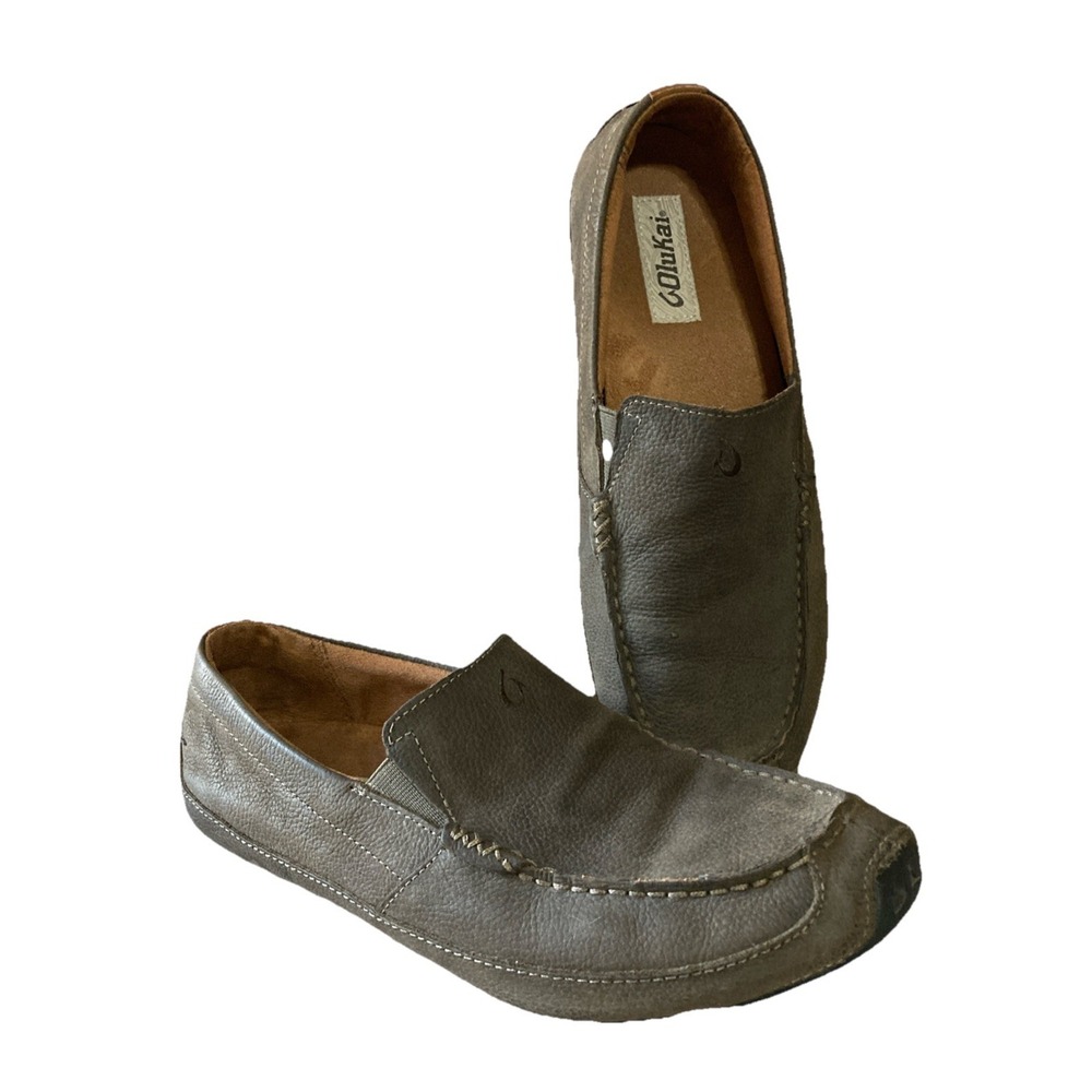 Olukai Akepa Moc‎ Shoes Mens Size 9 Brown Leather Loafers Slip On Comfort Clean